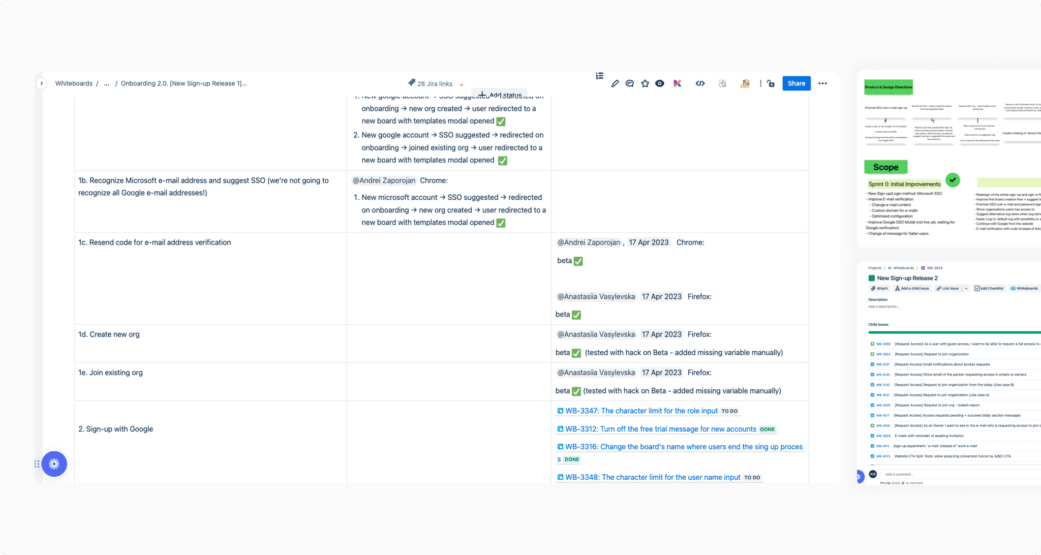 Whiteboards onboarding handoff and testing